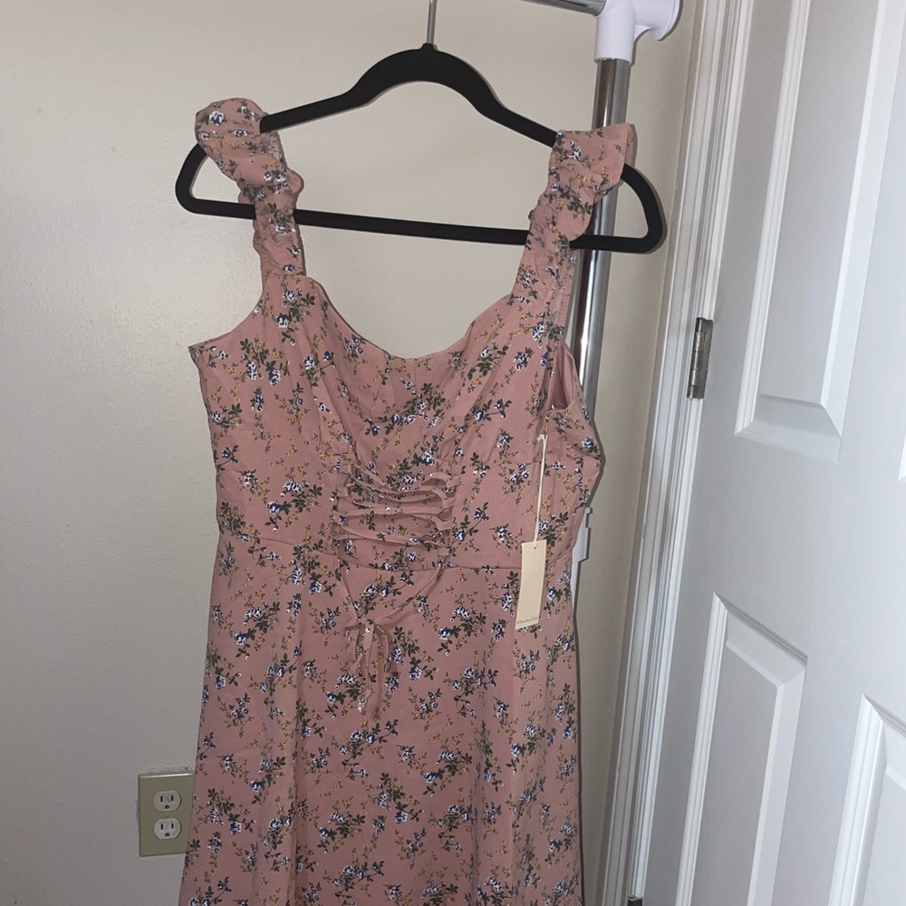 Threads & States Los Angeles pink floral lace up vintage boho dress